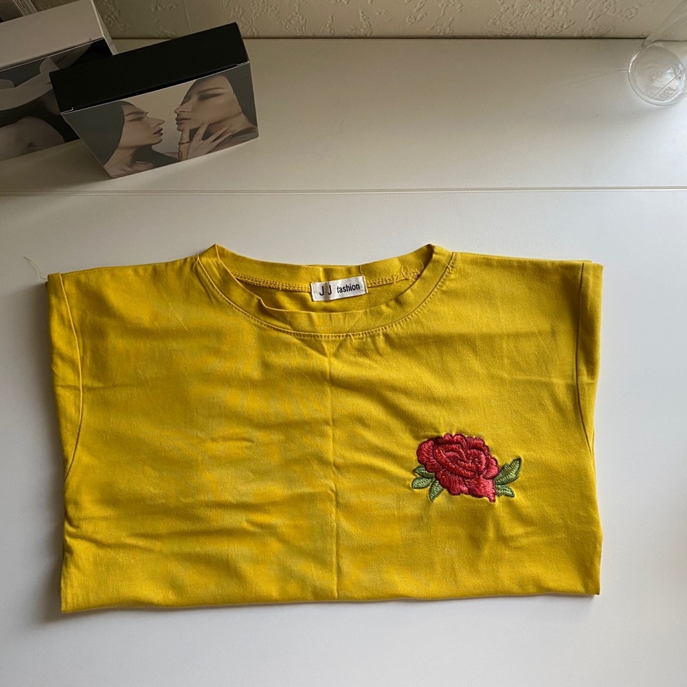 Mustard Top With Embroidered Rose